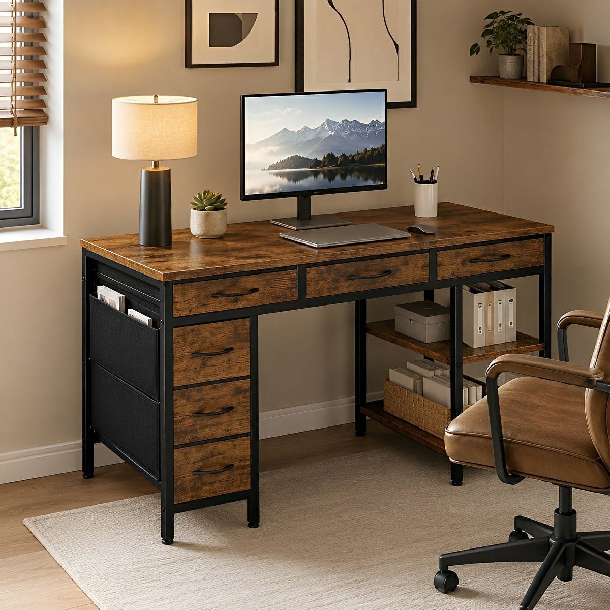 Wood Desk Office With Drawers - Flyachilles