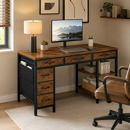 Wood Desk Office With Drawers - Flyachilles