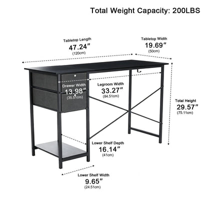 Wooden Writing Desk with Drawer &amp; Hook for Home Office - Flyachilles