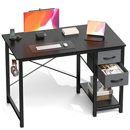 Wooden Writing Desk with Drawer &amp; Hook for Home Office - Flyachilles